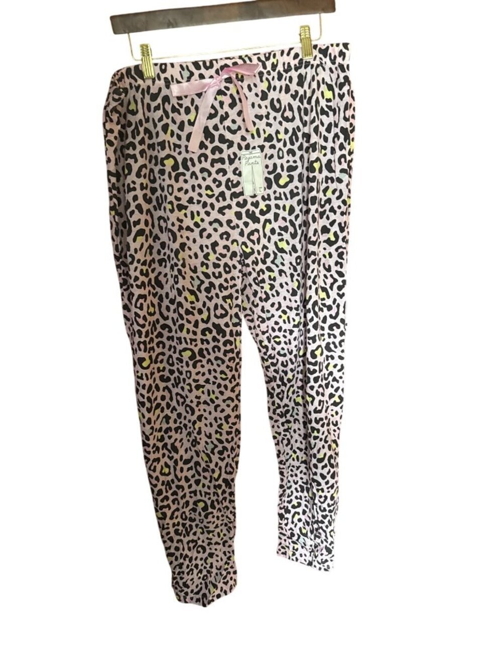Pink Leopard Print Pajama Pants With Drawstring Waist - Size L By Bobbie Brooks